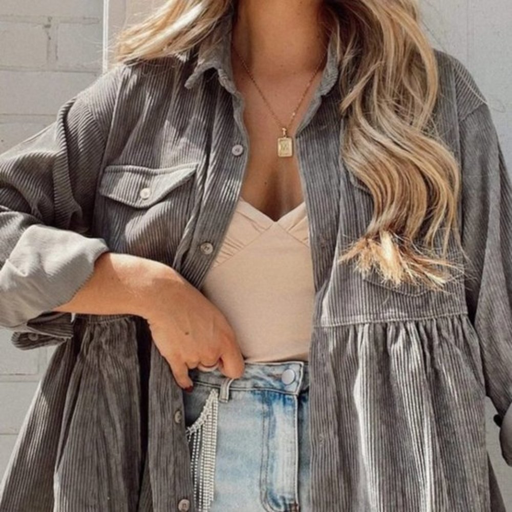 (NWT) Bohemian Corduroy Button Down Peplum Jacket